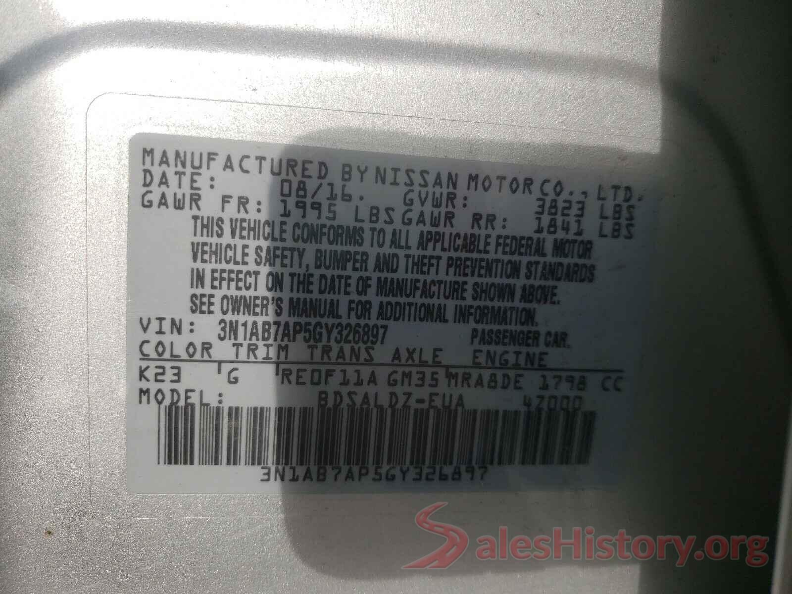 3N1AB7AP5GY326897 2016 NISSAN SENTRA