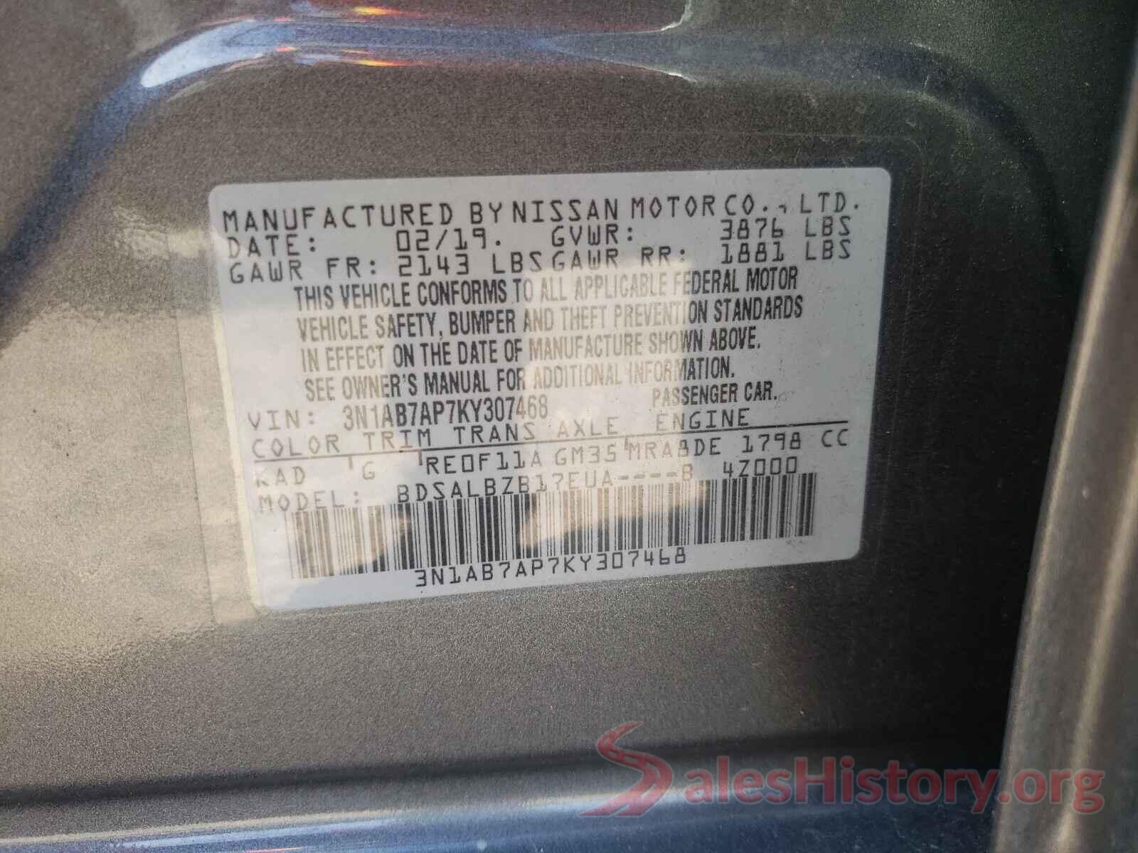 3N1AB7AP7KY307468 2019 NISSAN SENTRA