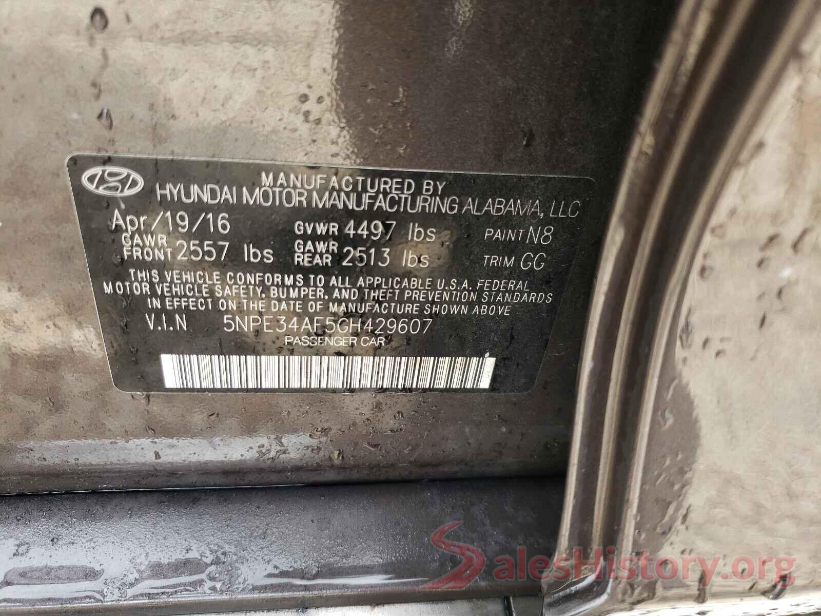 5NPE34AF5GH429607 2016 HYUNDAI SONATA