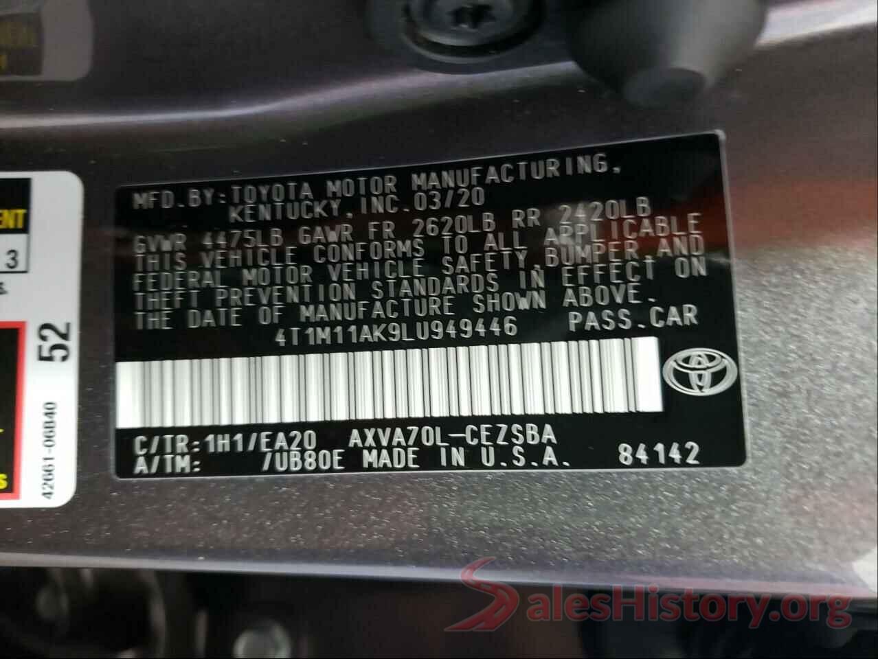 4T1M11AK9LU949446 2020 TOYOTA CAMRY