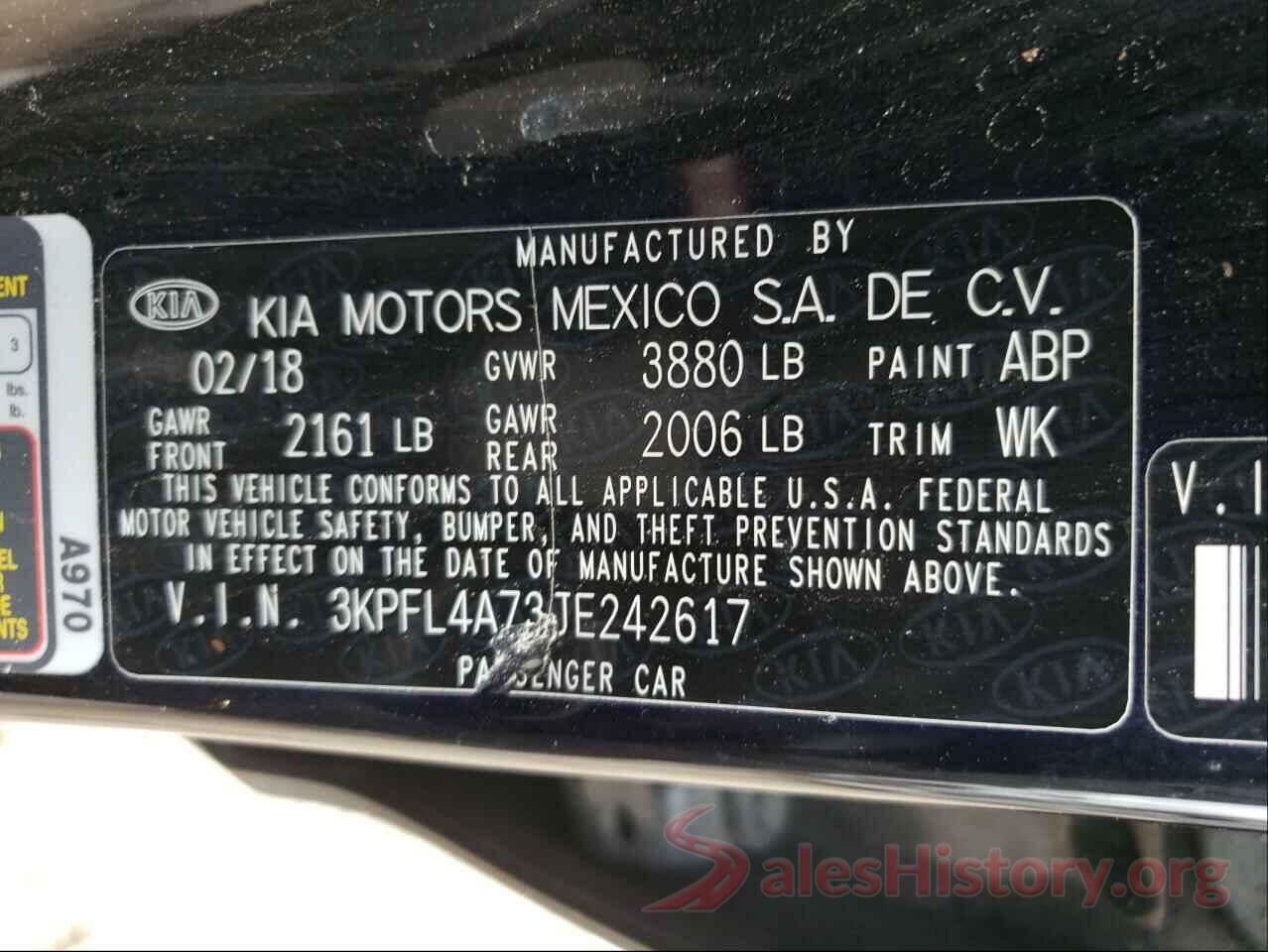 3KPFL4A73JE242617 2018 KIA FORTE