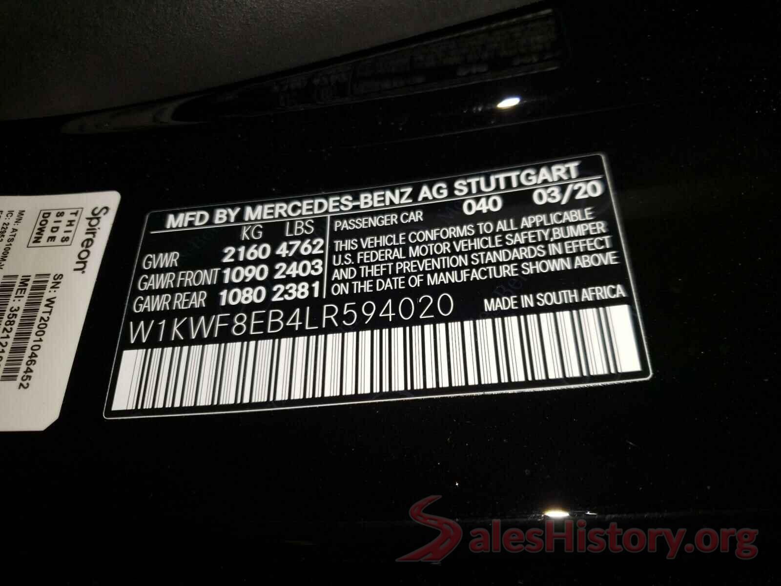 W1KWF8EB4LR594020 2020 MERCEDES-BENZ C CLASS