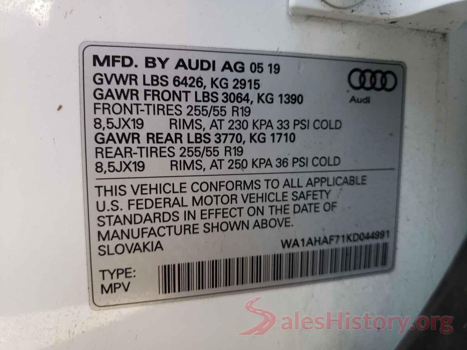 WA1AHAF71KD044991 2019 AUDI Q7