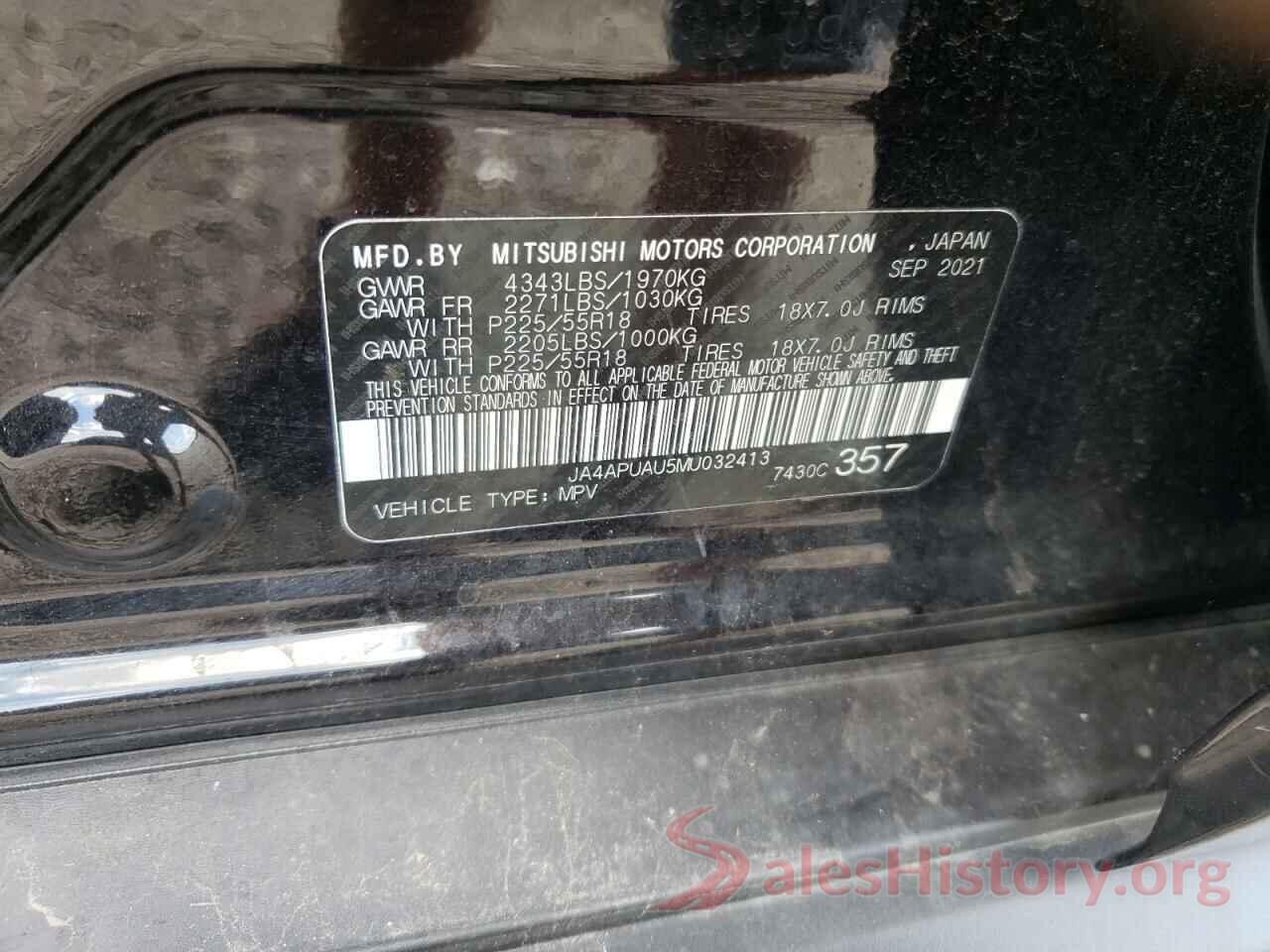 JA4APUAU5MU032413 2021 MITSUBISHI OUTLANDER