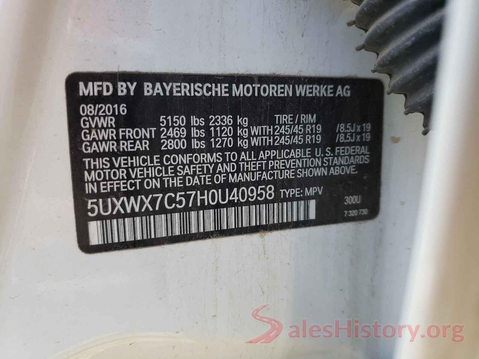 5UXWX7C57H0U40958 2017 BMW X3