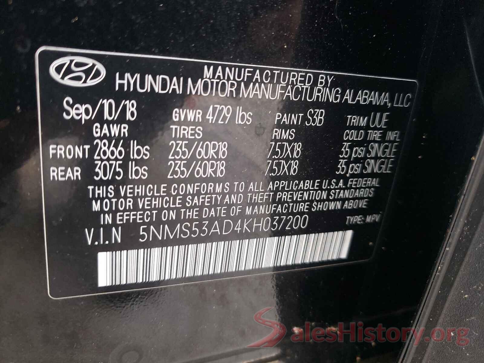 5NMS53AD4KH037200 2019 HYUNDAI SANTA FE