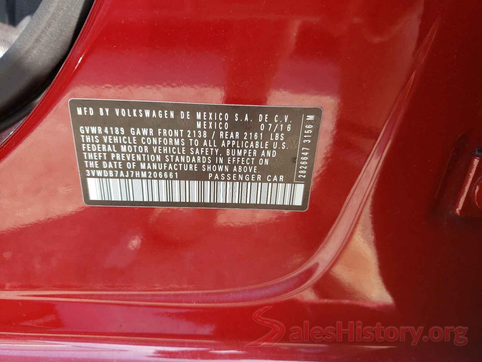 3VWDB7AJ7HM206661 2017 VOLKSWAGEN JETTA