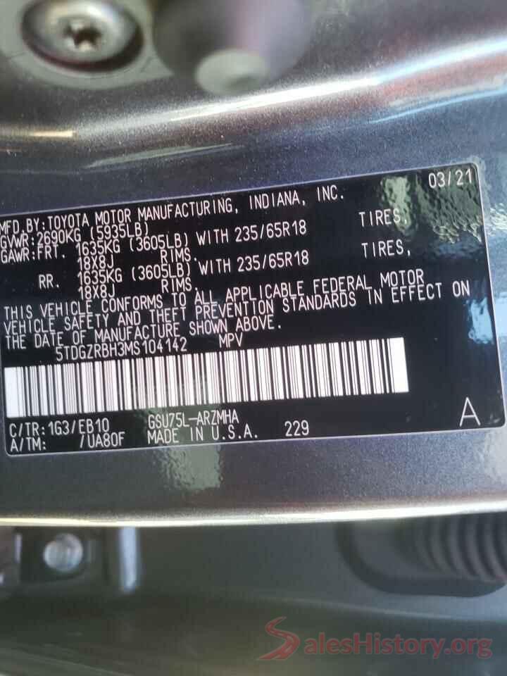 5TDGZRBH3MS104142 2021 TOYOTA HIGHLANDER