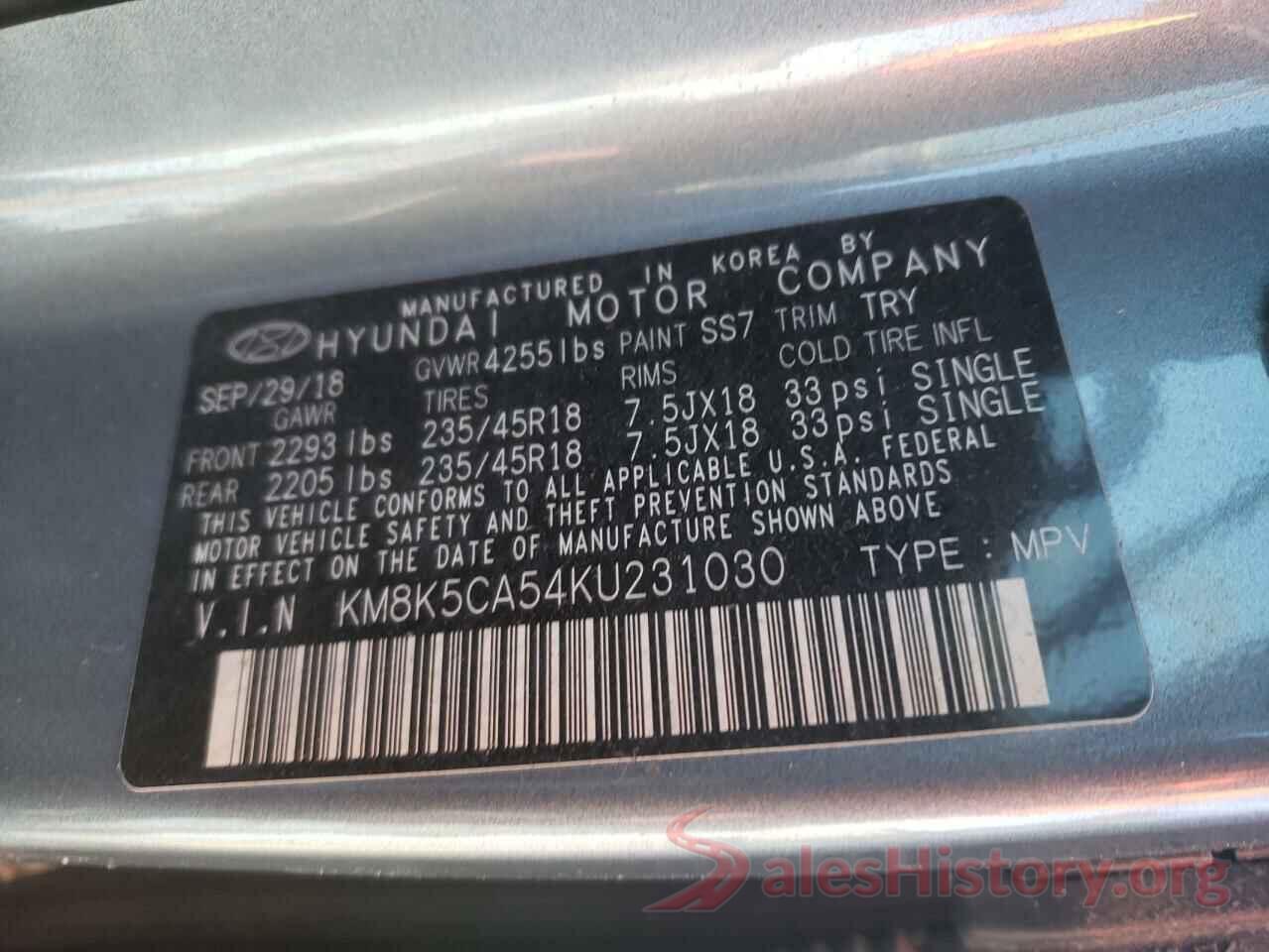 KM8K5CA54KU231030 2019 HYUNDAI KONA