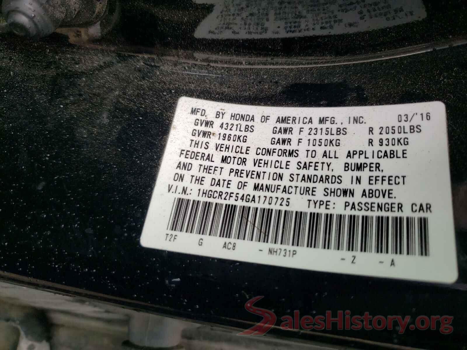 1HGCR2F54GA170725 2016 HONDA ACCORD