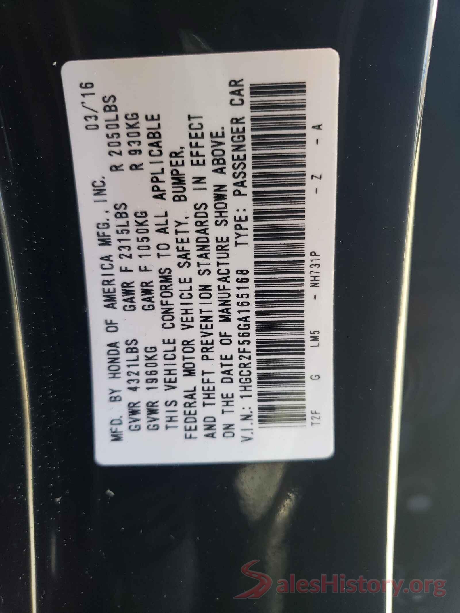 1HGCR2F56GA165168 2016 HONDA ACCORD