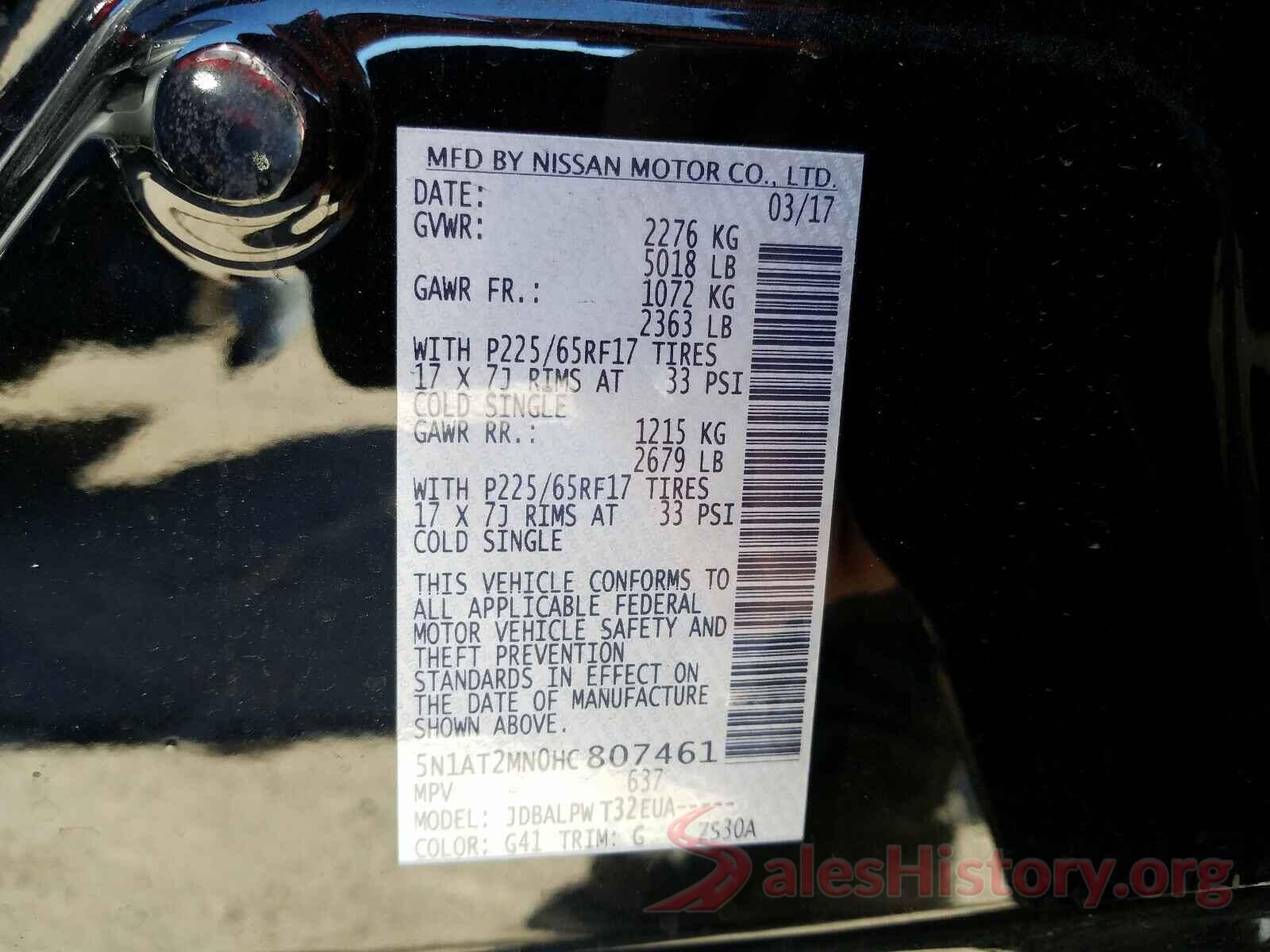 5N1AT2MN0HC807461 2017 NISSAN ROGUE