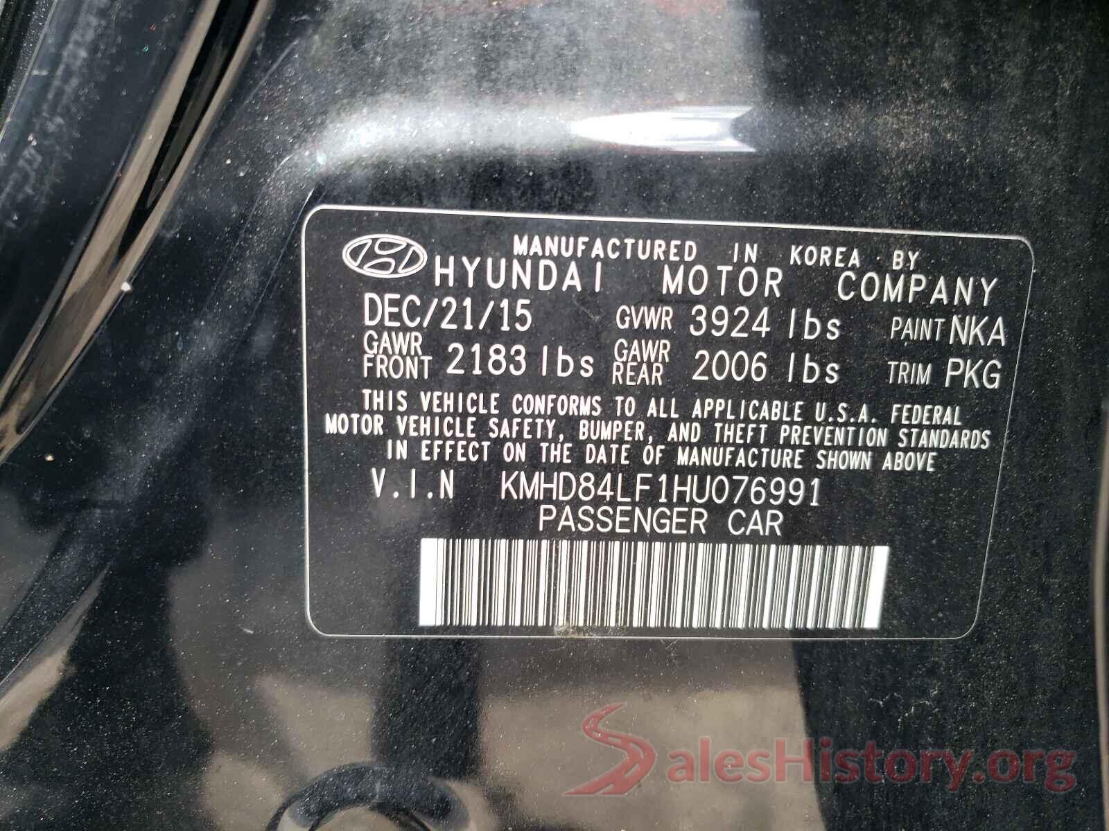 KMHD84LF1HU076991 2017 HYUNDAI ELANTRA