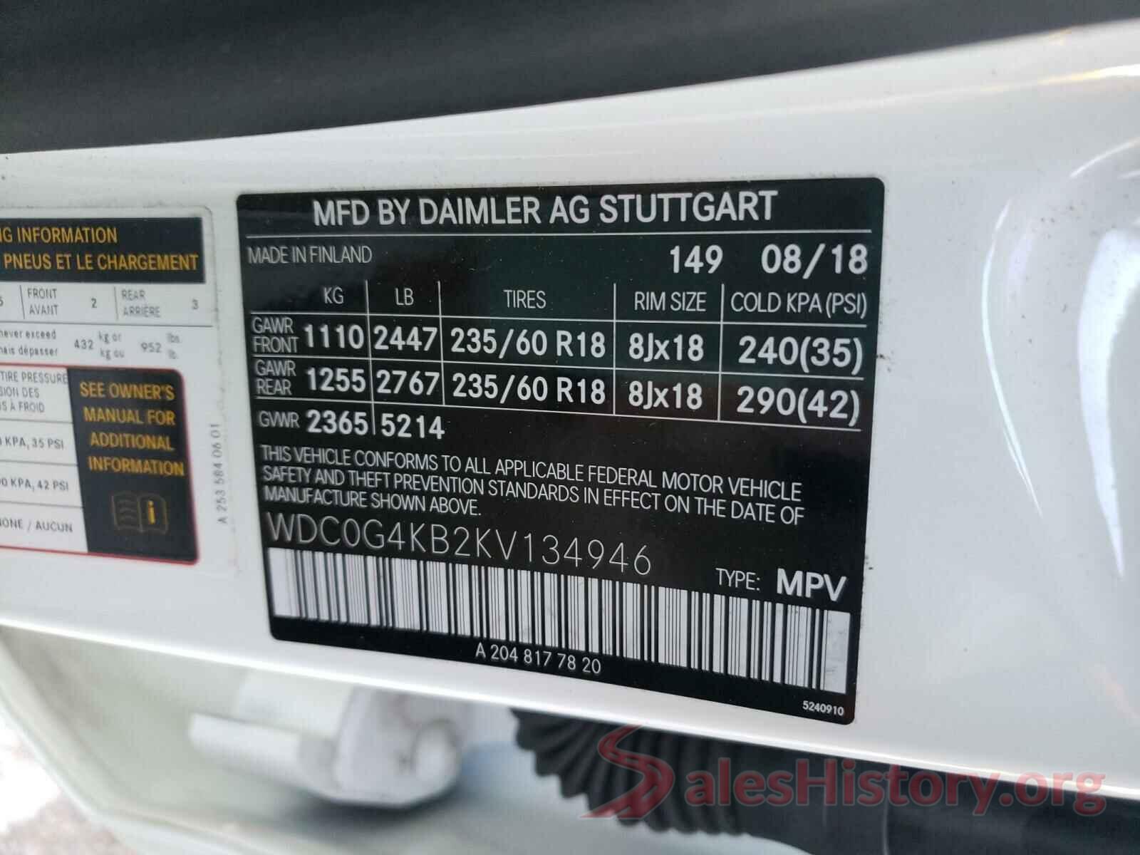 WDC0G4KB2KV134946 2019 MERCEDES-BENZ G CLASS