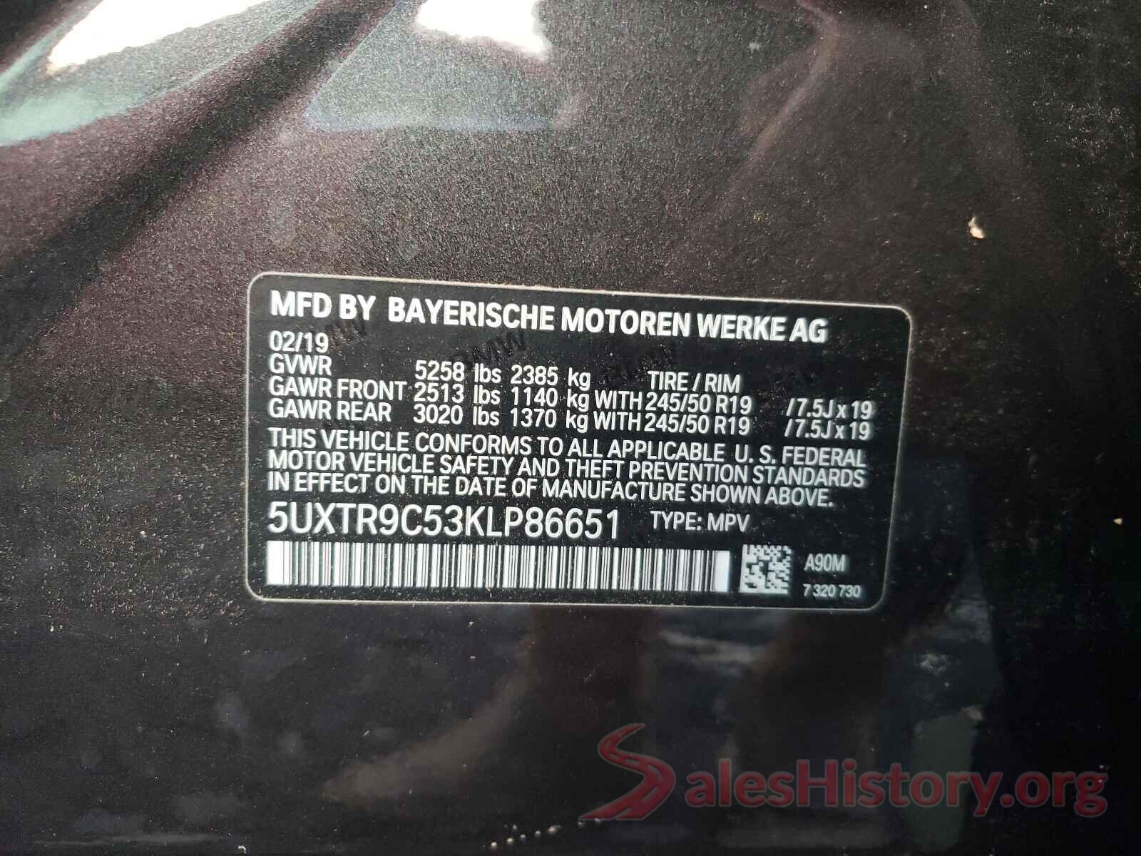 5UXTR9C53KLP86651 2019 BMW X3