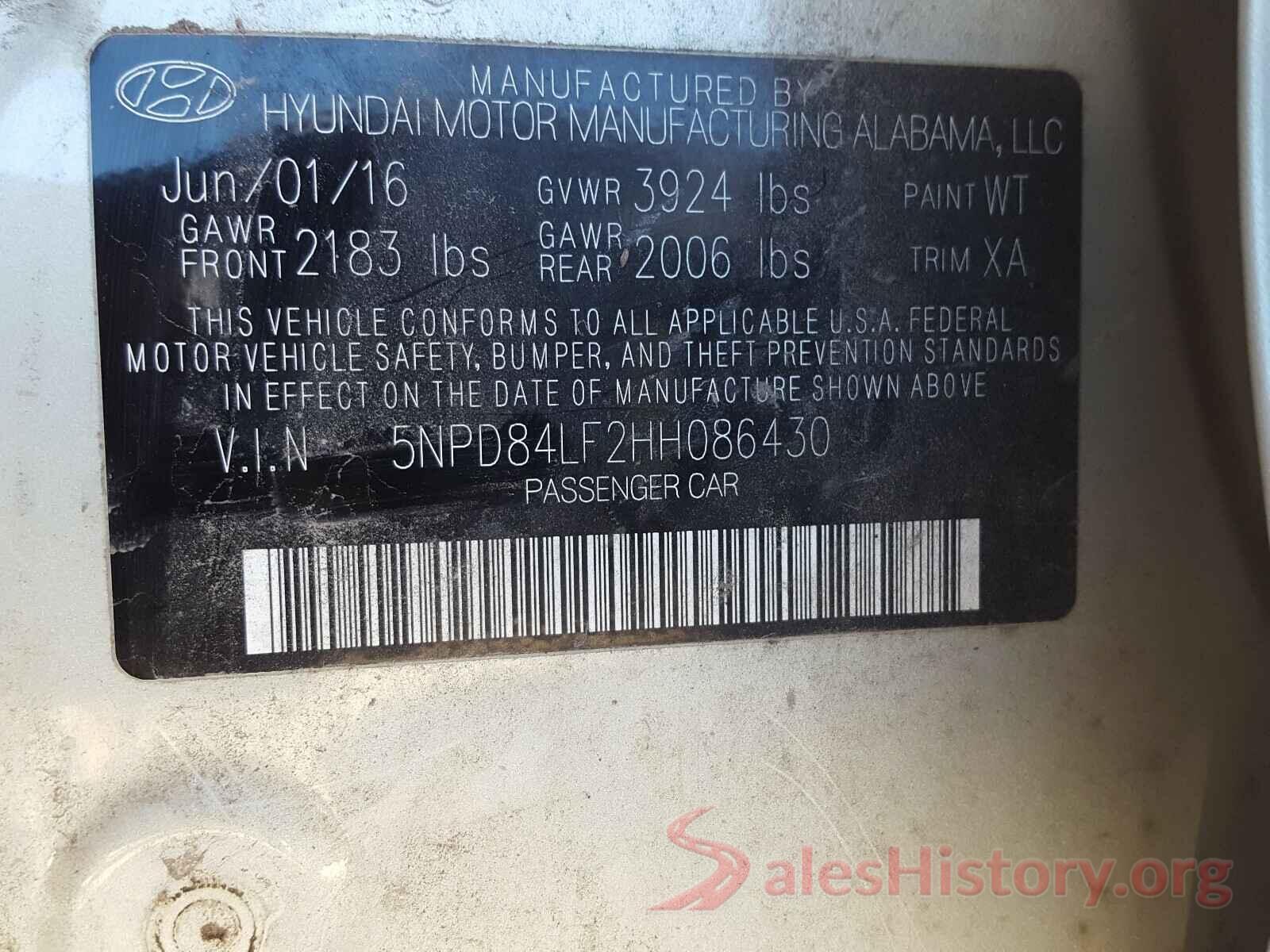 5NPD84LF2HH086430 2017 HYUNDAI ELANTRA