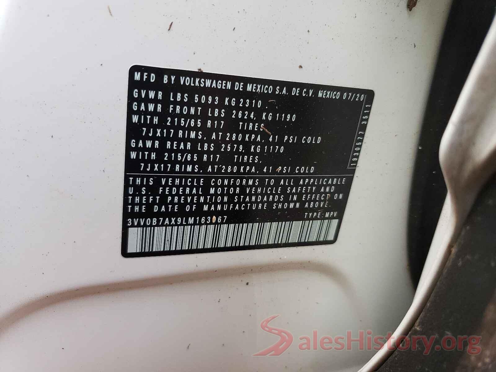 3VV0B7AX9LM163067 2020 VOLKSWAGEN TIGUAN