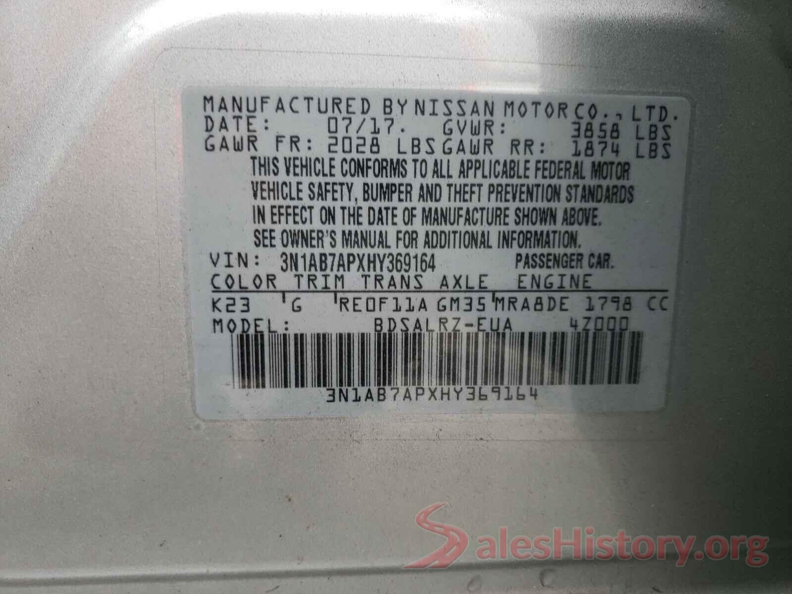 3N1AB7APXHY369164 2017 NISSAN SENTRA