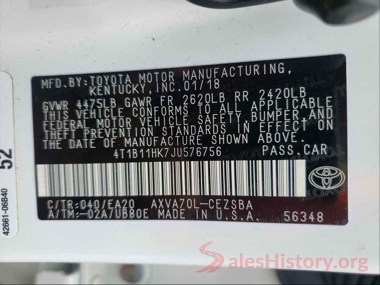 4T1B11HK7JU576756 2018 TOYOTA CAMRY