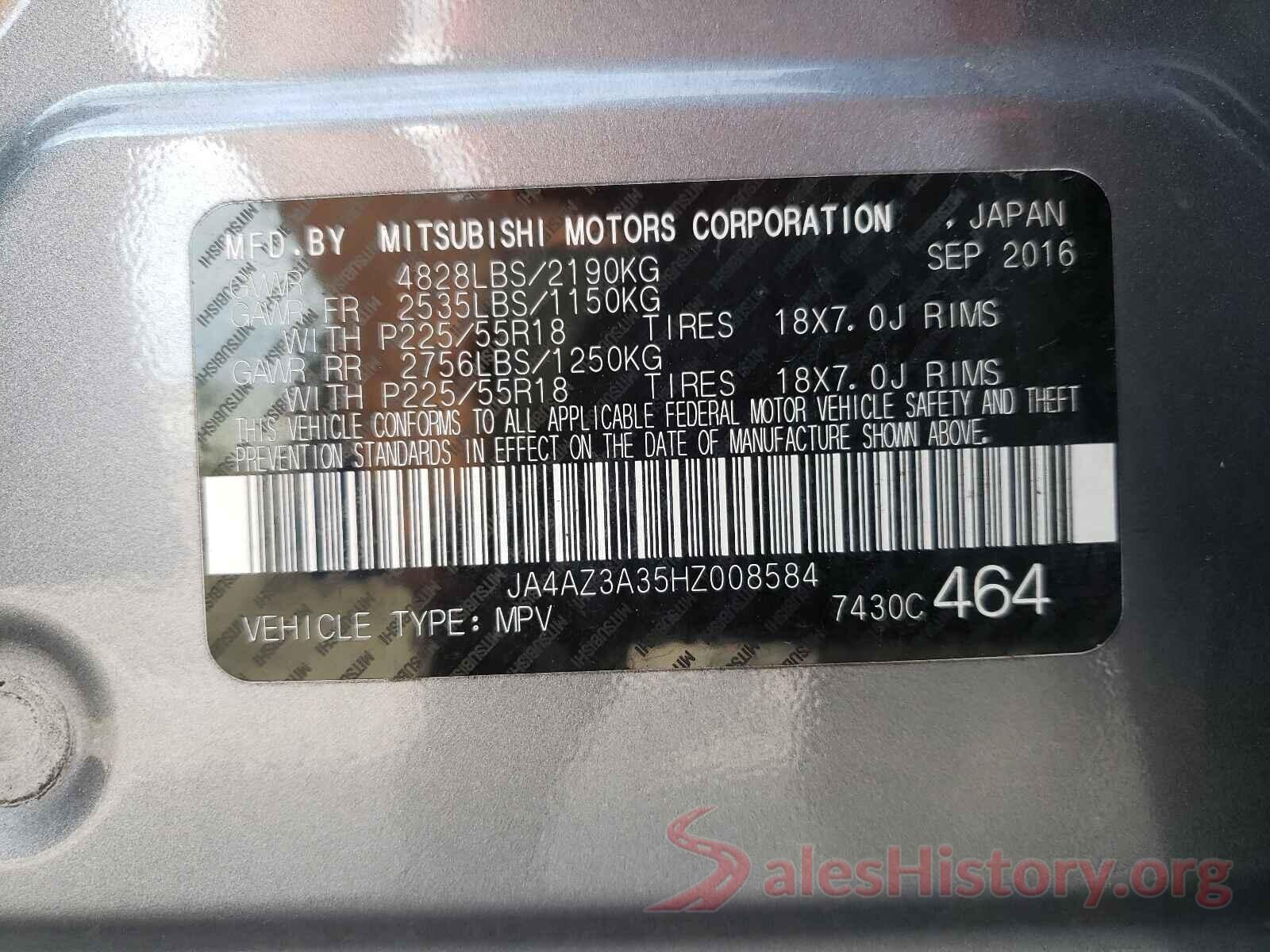 JA4AZ3A35HZ008584 2017 MITSUBISHI OUTLANDER