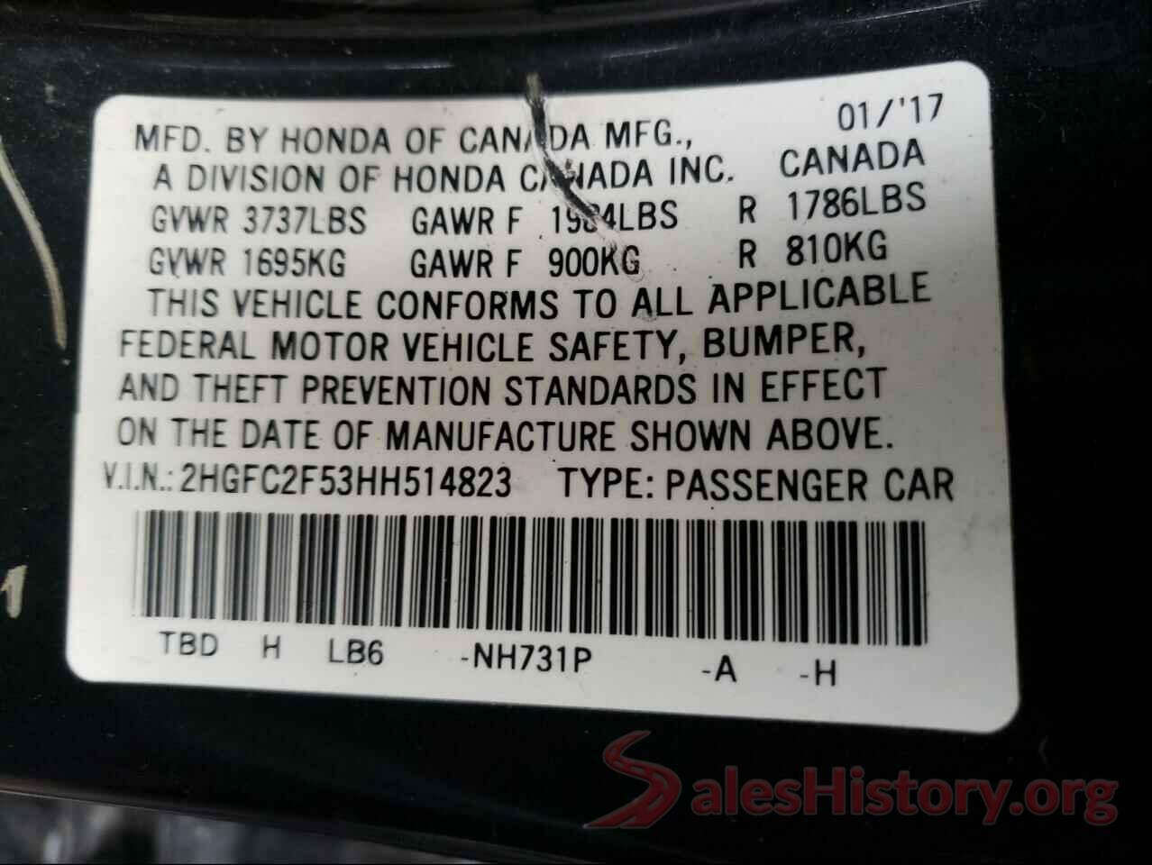 2HGFC2F53HH514823 2017 HONDA CIVIC