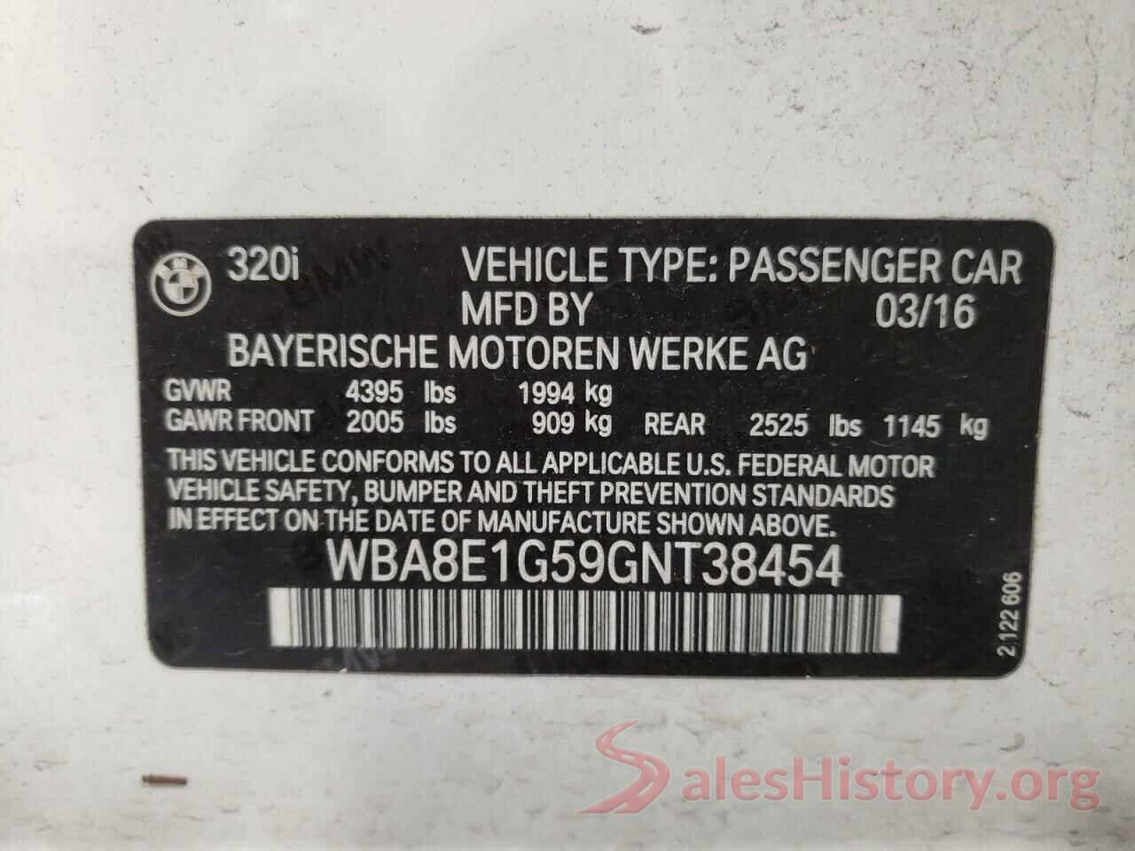 WBA8E1G59GNT38454 2016 BMW 3 SERIES