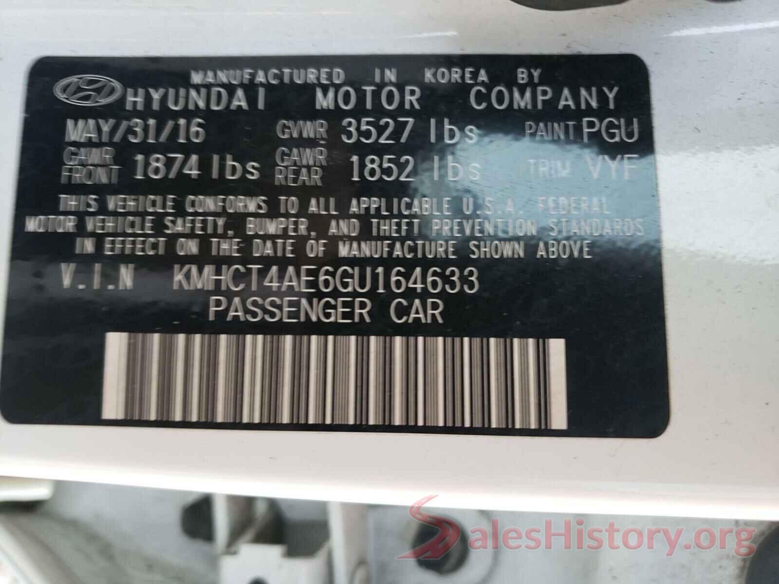 KMHCT4AE6GU164633 2016 HYUNDAI ACCENT