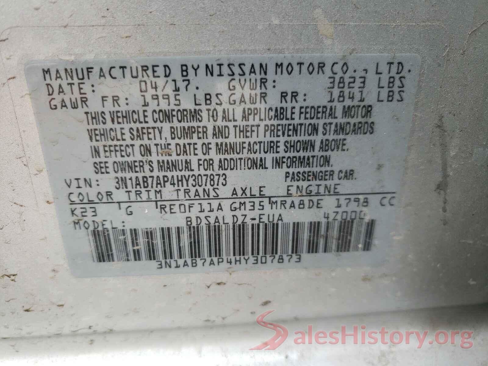 3N1AB7AP4HY307873 2017 NISSAN SENTRA