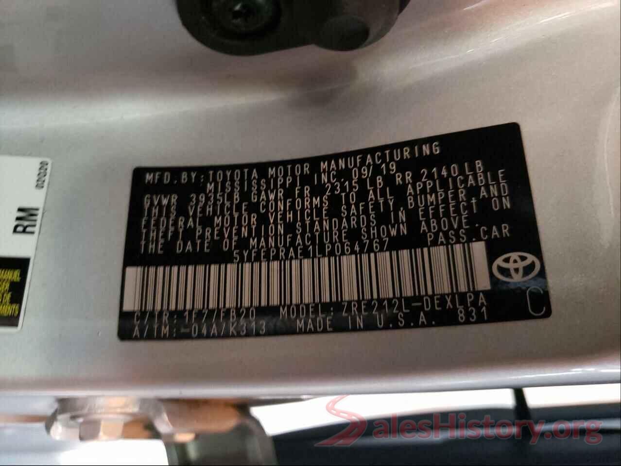 5YFEPRAE1LP064767 2020 TOYOTA COROLLA