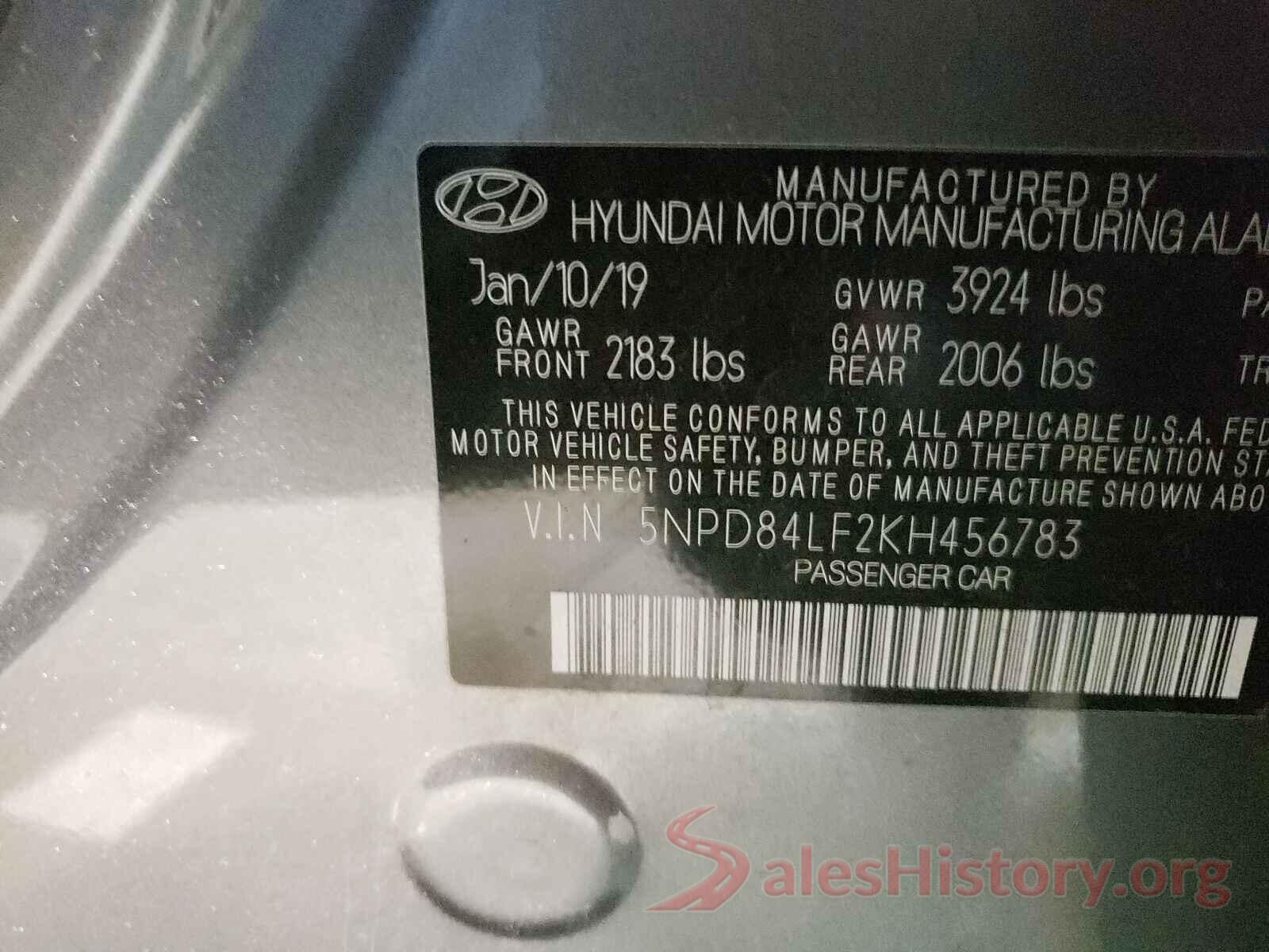 5NPD84LF2KH456783 2019 HYUNDAI ELANTRA