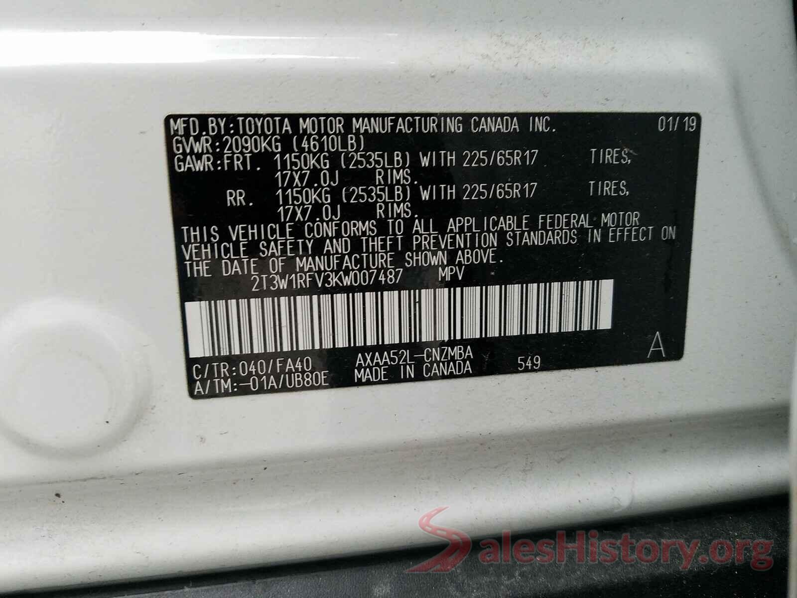 2T3W1RFV3KW007487 2019 TOYOTA RAV4