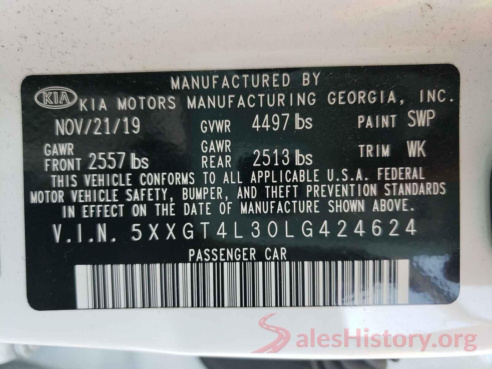 5XXGT4L30LG424624 2020 KIA OPTIMA