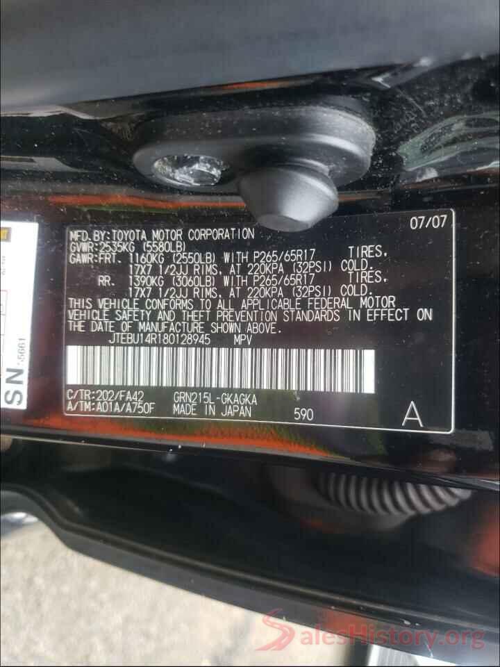 JTEBU14R180128945 2008 TOYOTA 4RUNNER