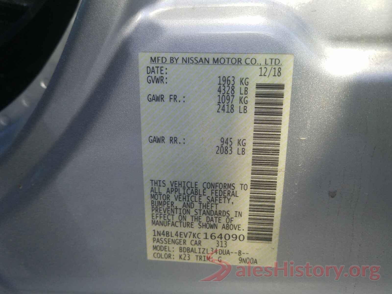 1N4BL4EV7KC164090 2019 NISSAN ALTIMA