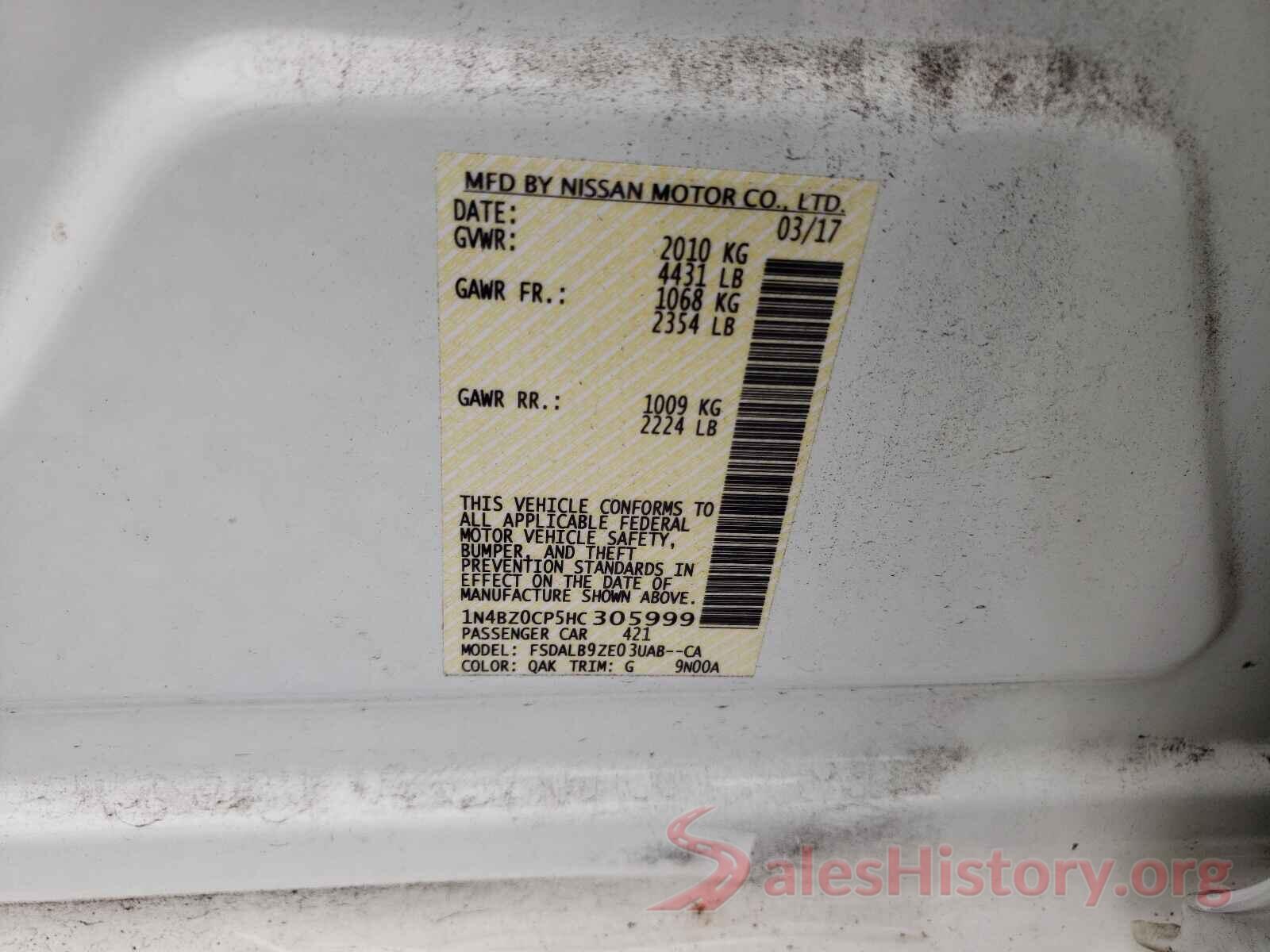 1N4BZ0CP5HC305999 2017 NISSAN LEAF