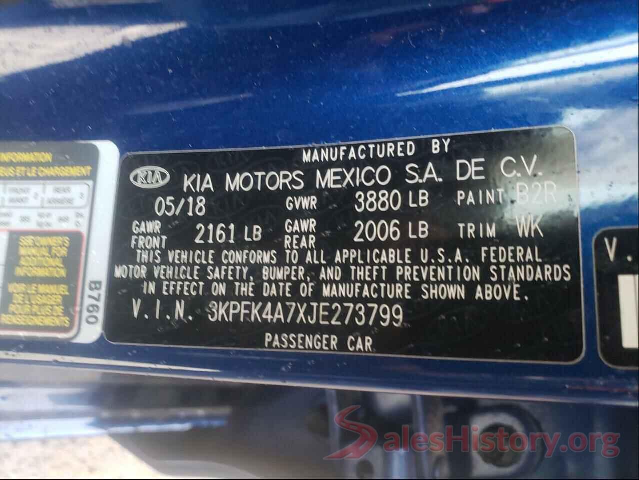 3KPFK4A7XJE273799 2018 KIA FORTE