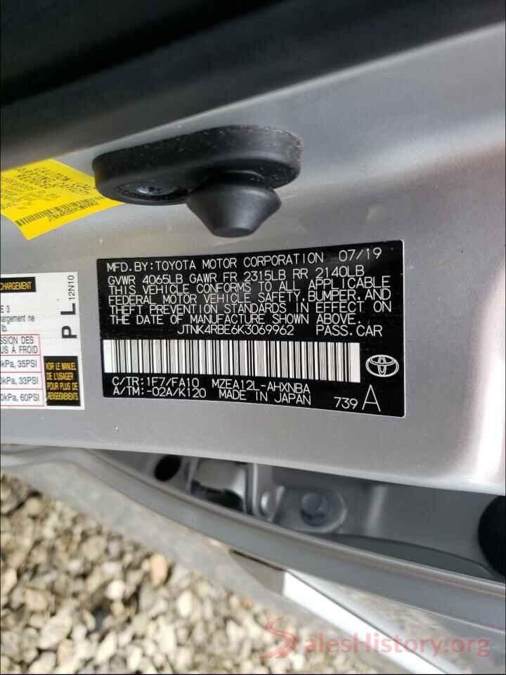 JTNK4RBE6K3069962 2019 TOYOTA COROLLA