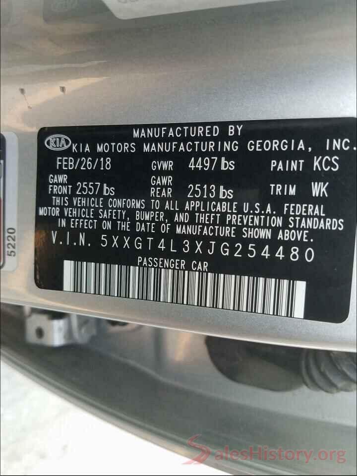 5XXGT4L3XJG254480 2018 KIA OPTIMA