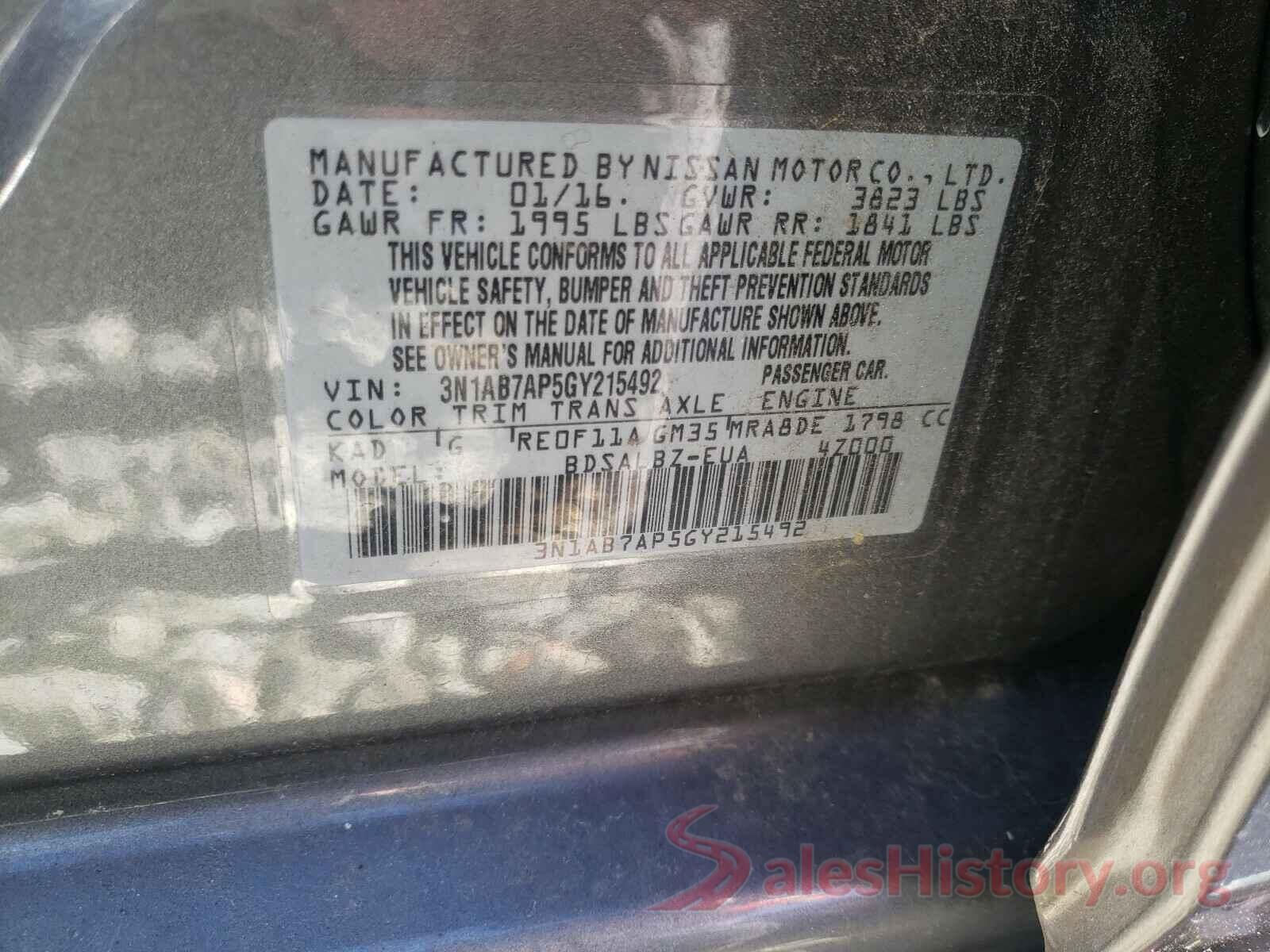 3N1AB7AP5GY215492 2016 NISSAN SENTRA