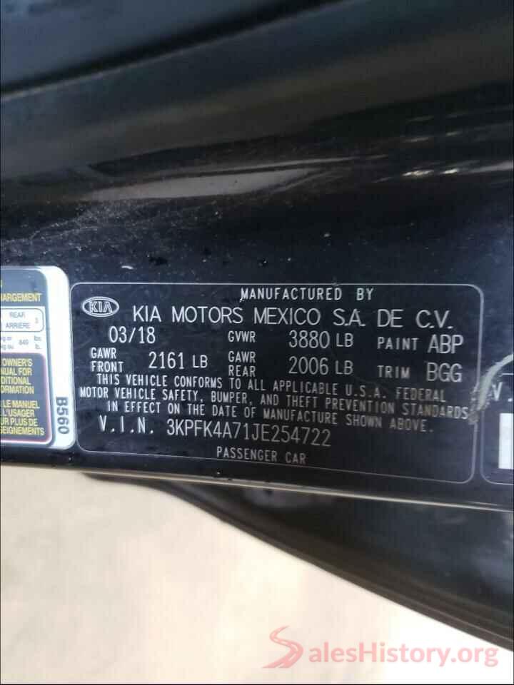 3KPFK4A71JE254722 2018 KIA FORTE