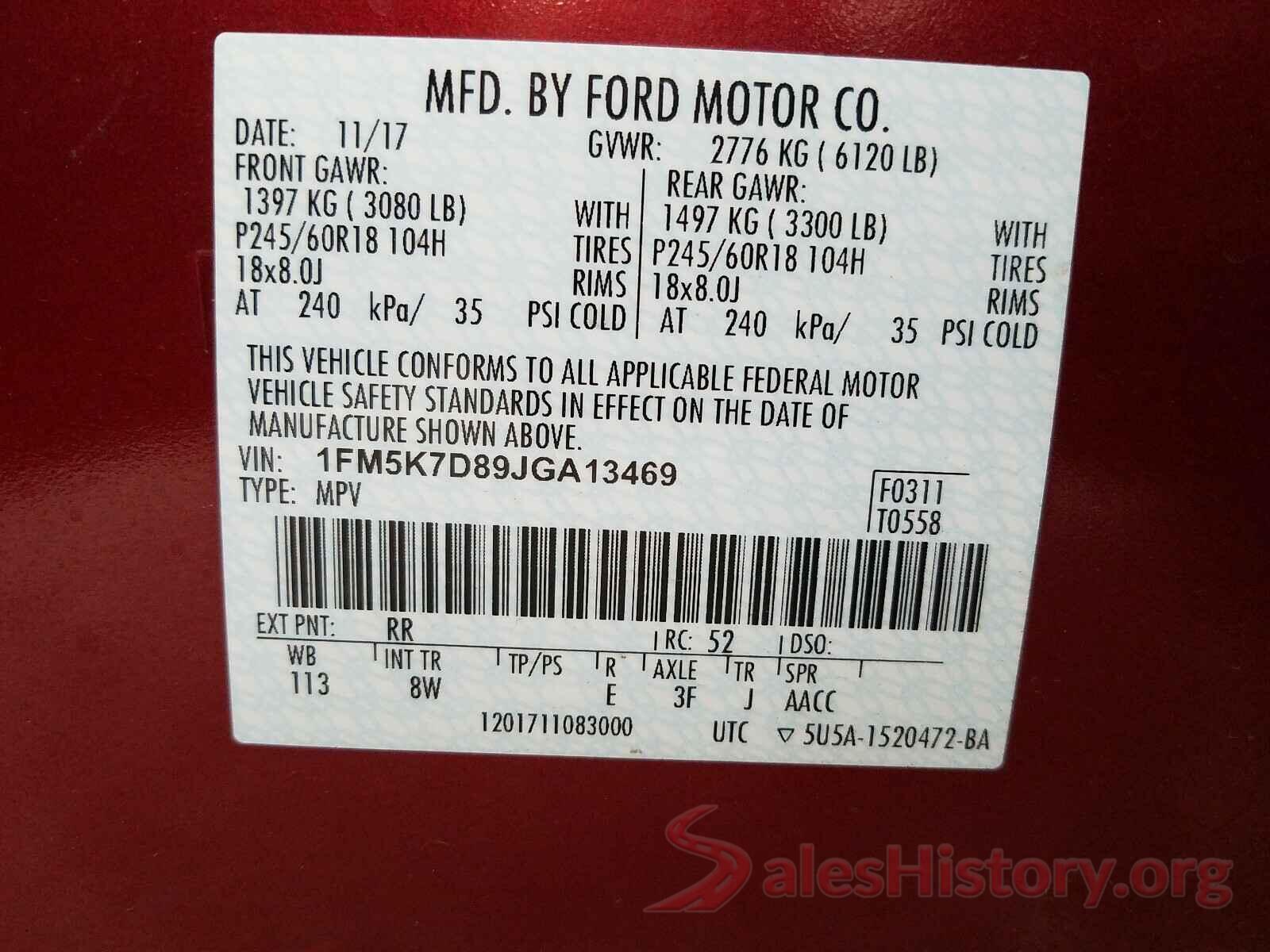 1FM5K7D89JGA13469 2018 FORD EXPLORER