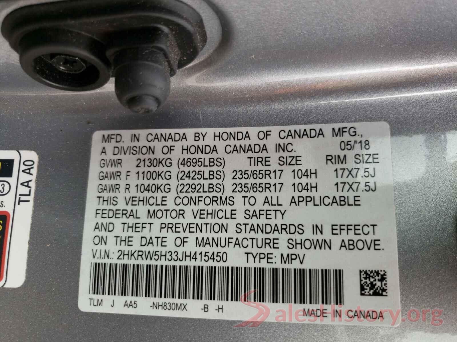 2HKRW5H33JH415450 2018 HONDA CRV