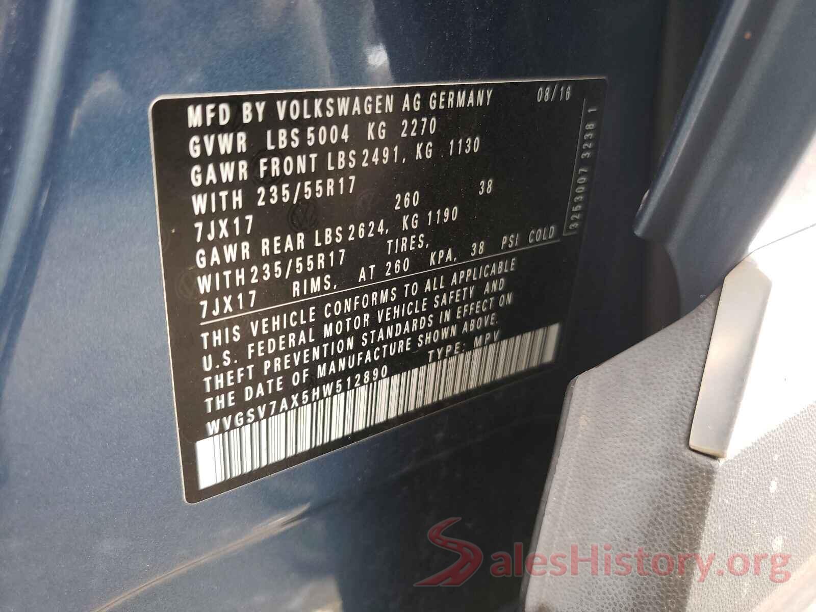 WVGSV7AX5HW512890 2017 VOLKSWAGEN TIGUAN