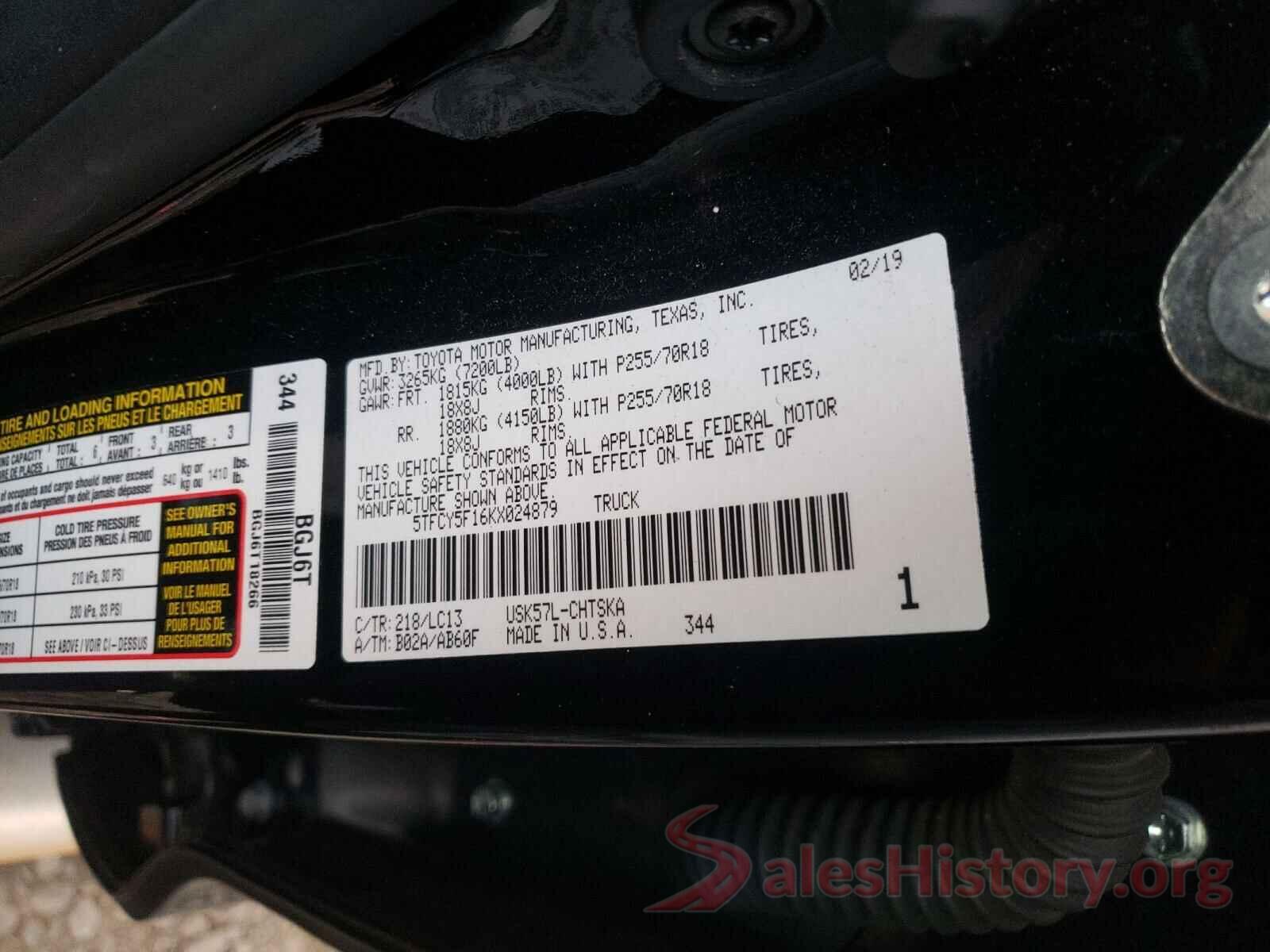 5TFCY5F16KX024879 2019 TOYOTA TUNDRA