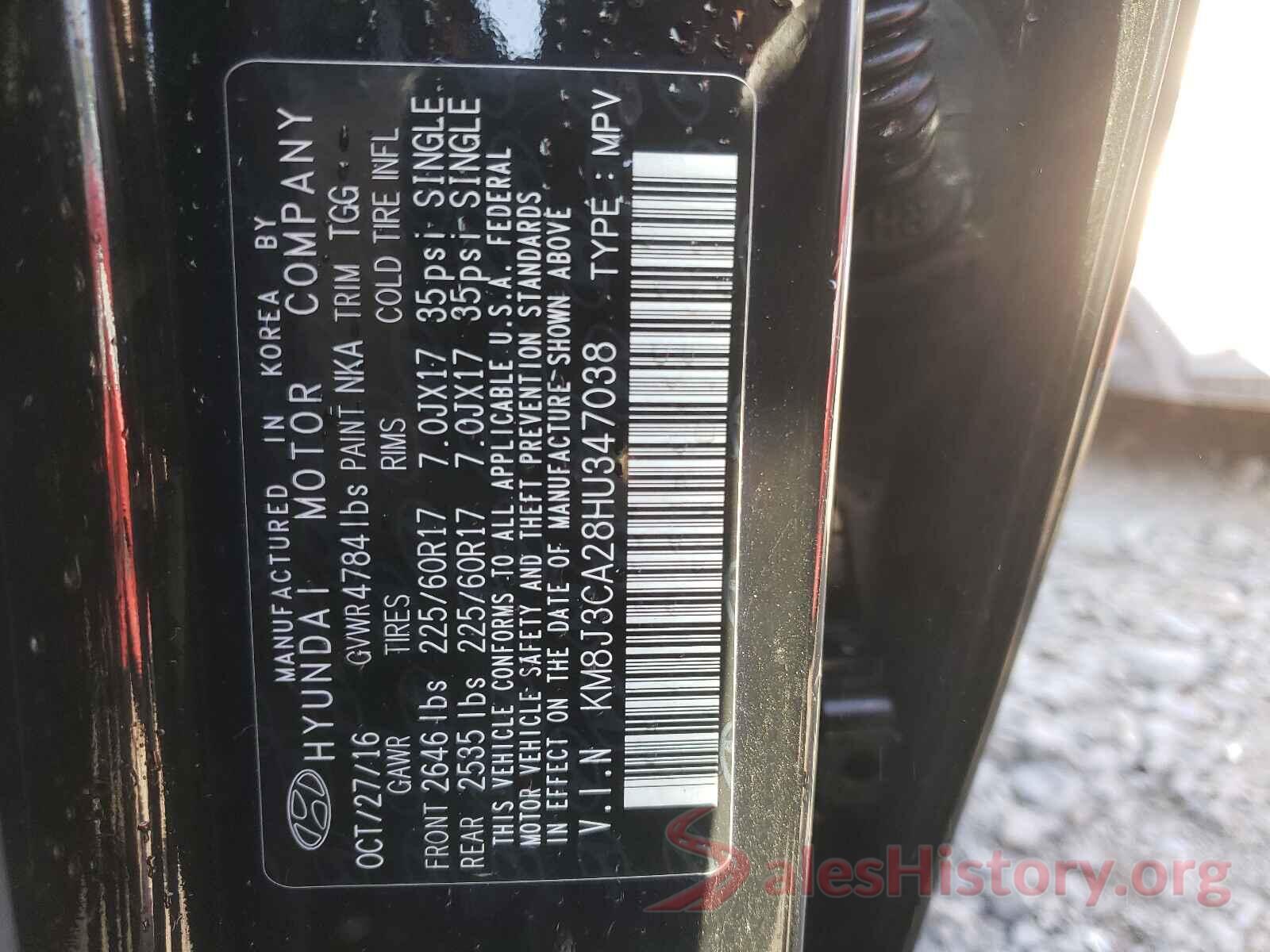 KM8J3CA28HU347038 2017 HYUNDAI TUCSON