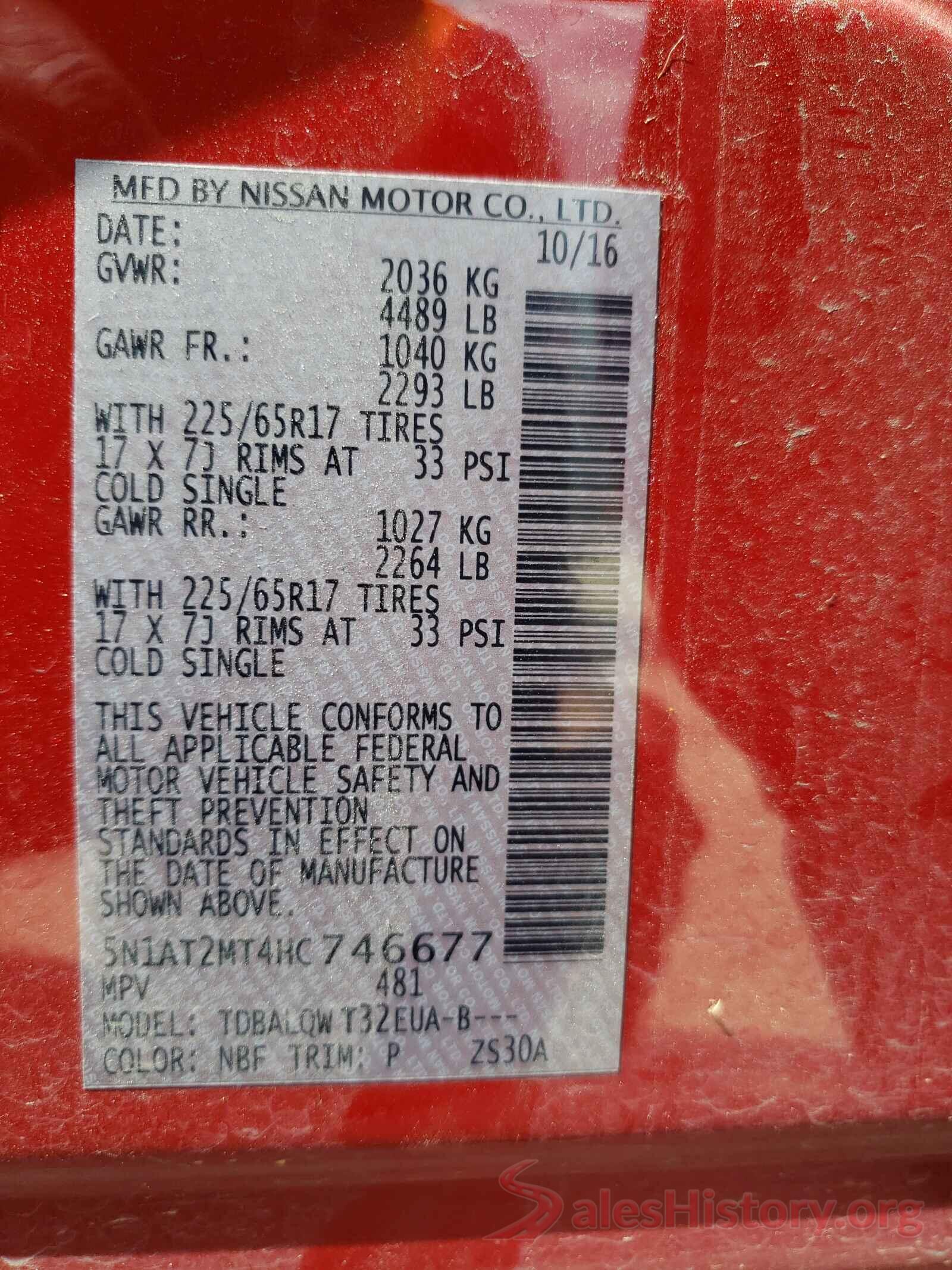 5N1AT2MT4HC746677 2017 NISSAN ROGUE