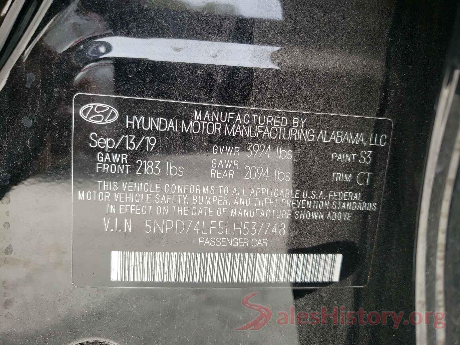 5NPD74LF5LH537748 2020 HYUNDAI ELANTRA