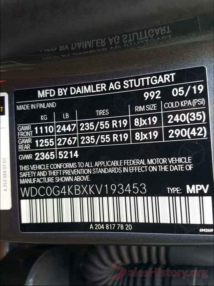 WDC0G4KBXKV193453 2019 MERCEDES-BENZ G CLASS