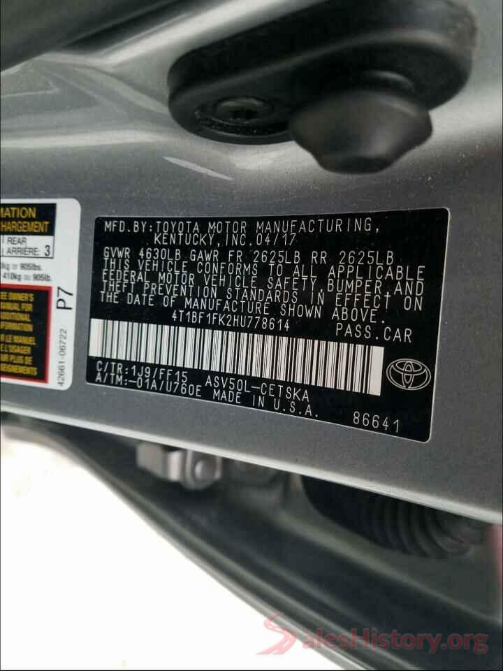 4T1BF1FK2HU778614 2017 TOYOTA CAMRY