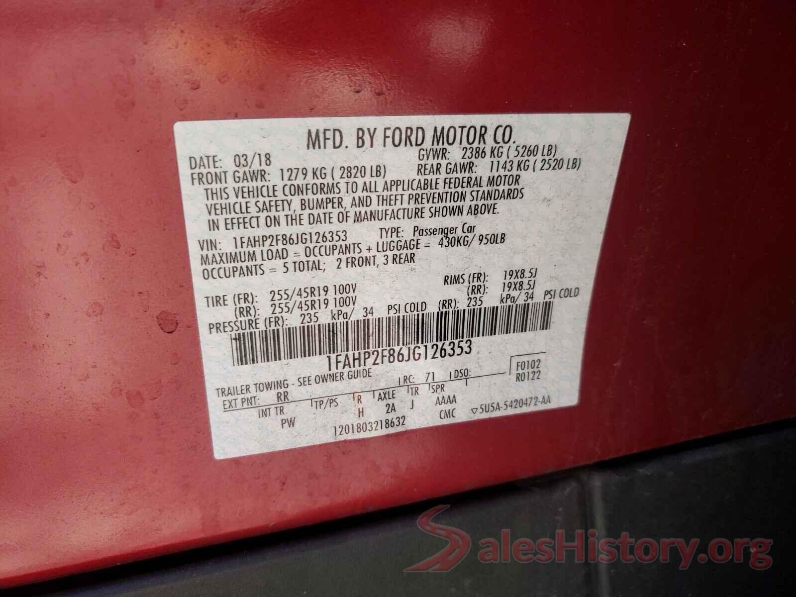 1FAHP2F86JG126353 2018 FORD TAURUS